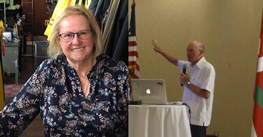 Left, Anita anacabe Franzoia (photoElko Press), right, Ibarretxe giving a talk in Boise (photoEK)