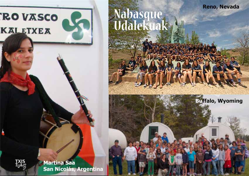 Txistulari Martina Saa from the San Nicolas Basque Club in Argentina; and NABO Udaleku in the US, in images in 'Txistuaz'