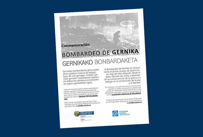El plazo de presentación de trabajos en conmemoración del 84 aniversario del Bombardeo de Gernika es el viernes 16 de abril