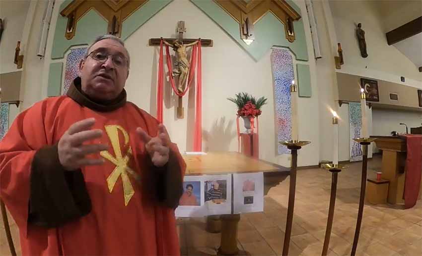 Image from Palm Sunday mass celebrated last Sunday online by Aita Antton Egiguren from Merced, California