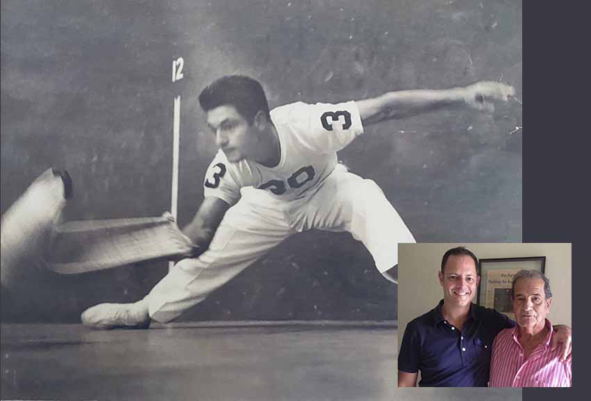 Julio Anchia in the middle of a game.  In the box, father and son, Julio and Rafael Anchia (courtesy of the Anchia Family)