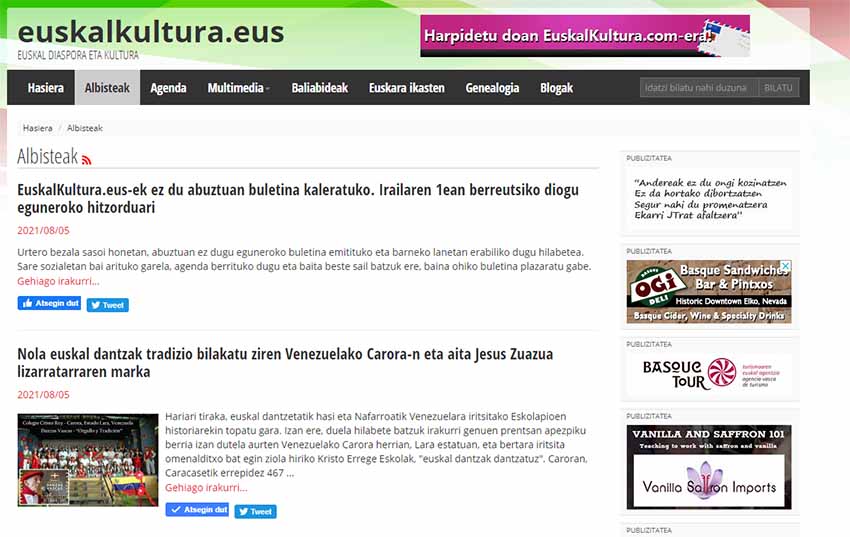 Irailaren 1ean itzuliko da EuskalKultura.eus-en eguneroko buletina