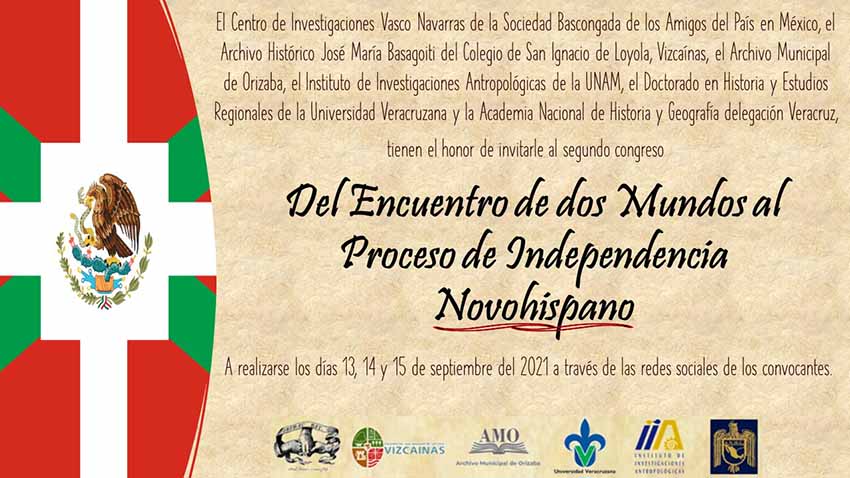 Inauguración hoy (15:55 hora local, 22:55 EH) del Congreso online "Del encuentro de 2 mundos al proceso de independencia novohispana"