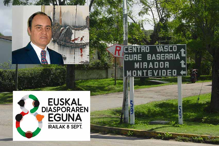 Oñatiko Yarza baten eta Josepi Lasarte oronoztarraren ondorengoa, abokatu, historialari eta genealogista da Enrique Yarxa. Argazkian, Minas-en geroago, 1991ean, sortu zen Euskal Etxerako bide seinalea, eta Yarza Rovira beraren irudia