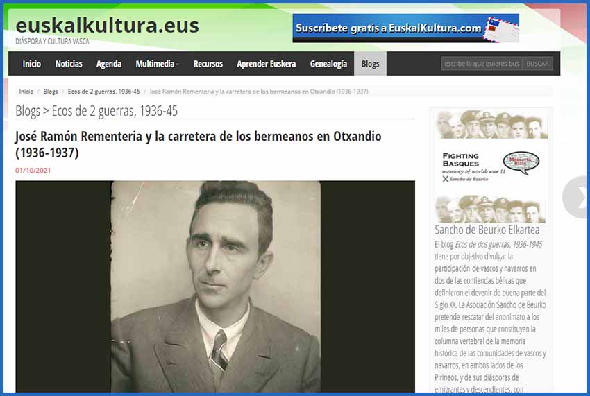 Gure historiako pasadizo eta pieza berri bat 'Ecos de 2 guerras, 1936-1945' blogaren baitan