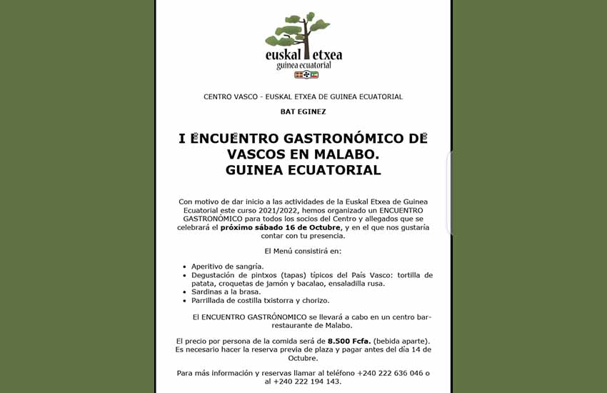 Si conoces algún vasco o euskaltzale en Guinea Ecuatorial, pásale por favor esta información. Contacto, +240 222 194 143