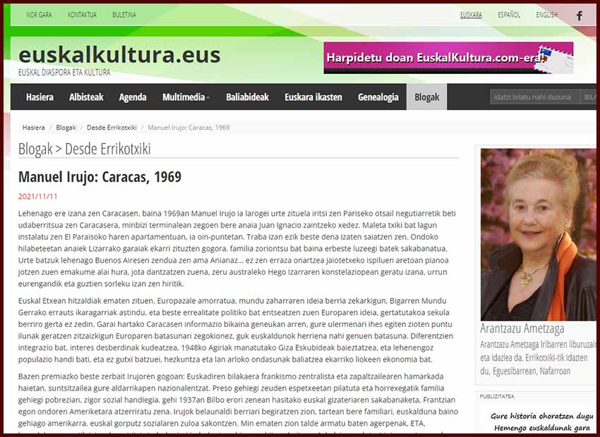 Nueva entrega del blog de Arantzazu Ametzaga en EuskalKultura.eus