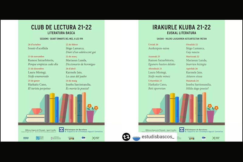 Tras la jornada de presentación, el 23 de noviembre si inician las sesiones del Club de Lectura de Literatura Vasca de Barcelona 2021-22