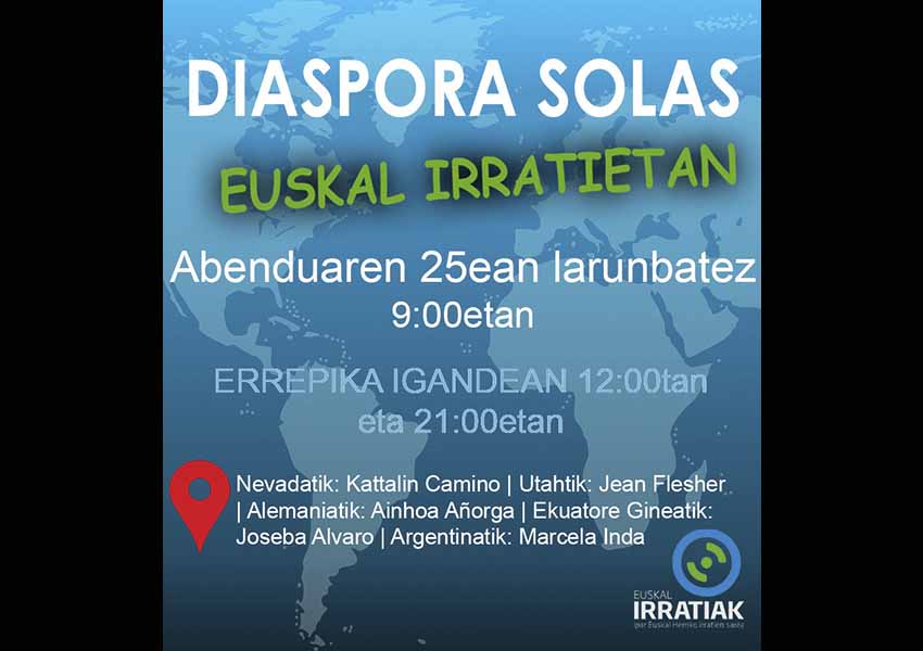 "Diaspora solas", Mattin Lerissa esatari, zuzenean Eguberri egunean goizeko 9etan, eta errepikak abenduaren 26an 12:00etan eta 21:00etan