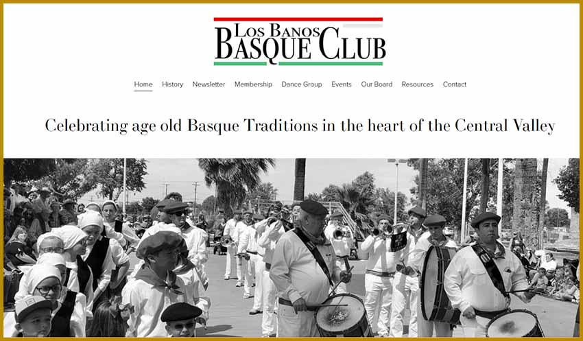 Kaliforniako Los Banos Basque Club euskal etxearen webgune berrituko azalaren itxura