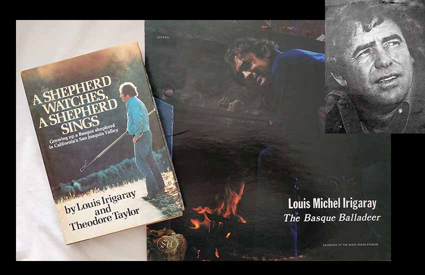 Louis Michel Irigaray y dos de las publicaciones que más lo encumbraron, el disco 'The Basque Balladeer' y su libro 'A Sheperd...'