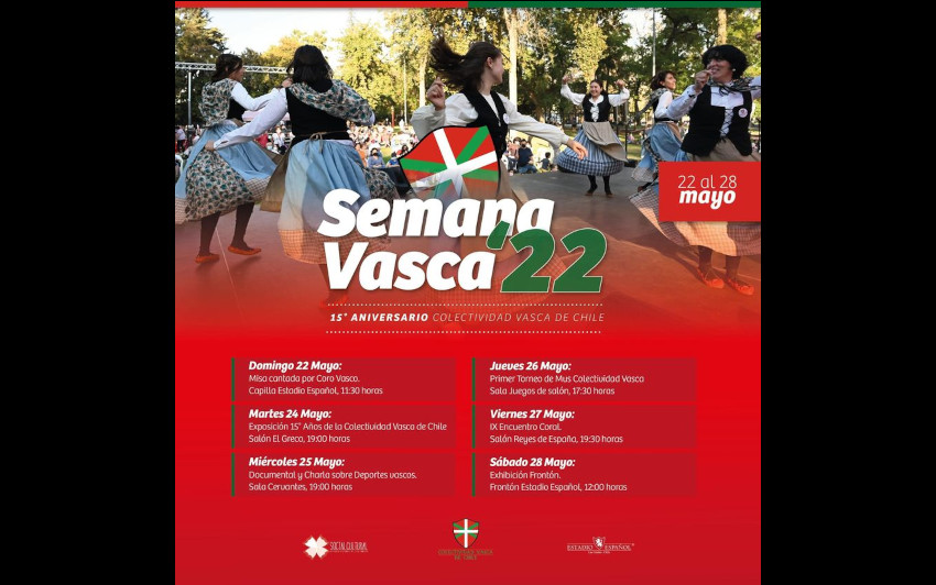 Cartel de la Semana Vasca de Chile 2022 que organiza la Colectividad Vasca de Chile coincidiendo con su 15 aniversario