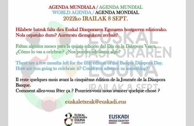 Si tienes la intención de organizar algo para sumarte la semana del 8 de septiembre al Día de la Diáspora, puedes comunicárselo al Gobierno Vasco