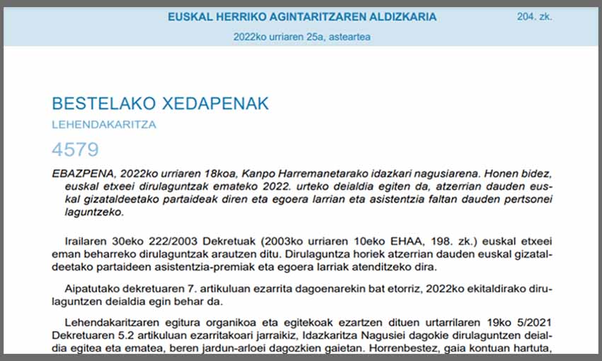 Urriaren 26tik aurrera hilabeteko epea dago 2022ko egoera larrian dauden pertsonentzako dirulaguntzak eskatzeko