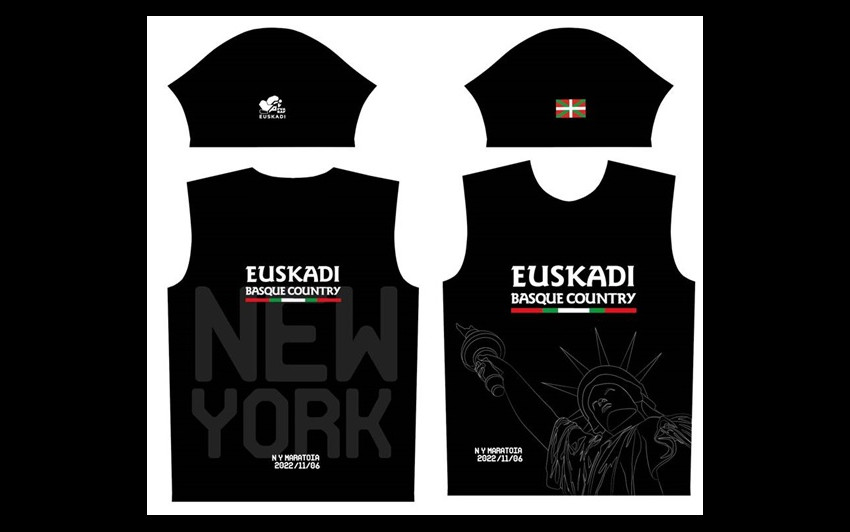 Camiseta que la Delegación de Euskadi entregará este año a los/as participantes vascos/as en la Maratón de Nueva York