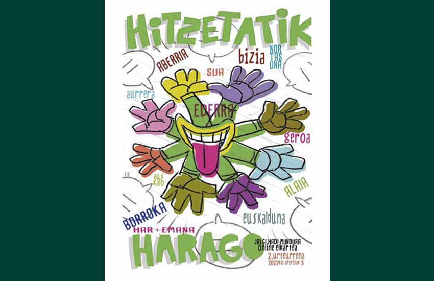 “Hitzetatik haratago”, Jalgi Hadi Mundura Elkarte birtual euskaltzalearen liburuaren azala