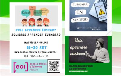 Abiertas las inscripciones para el curso 2023-2024 de euskera en euskal etxeas y EOI de Alicante, Barcelona y Madrid