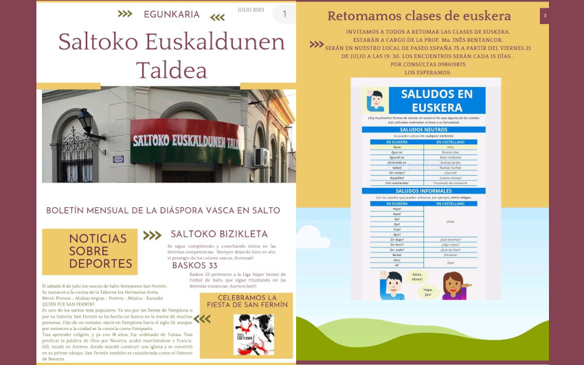 Saltoko Euskaldunen Taldearen buletin digital berriaren uztaileko zenbakiaren azalaren itxura