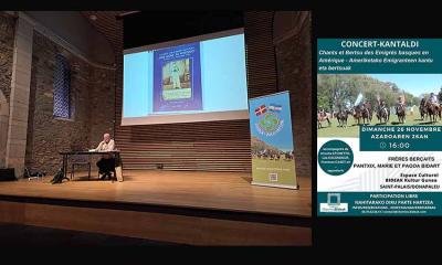 Conferencia del 18 de noviembre de Edouard Mayte sobre José Goñi, Porteño, basada en el libro de Joxemari Otermin, y cartel del concierto de este domingo. Organizan Chemins-Bideak y Euskal Argentina