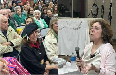 Izquierda: María Inés Llanos Luloaga, alma mater de la agrupación navarrense. Derecha, la historiadora María Eugenia Cruset el pasado sábado 13 de abril en la jornada vasco-irlandesa de la Biblioteca“José Ruiz de Erenchun”