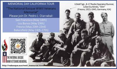 Itinerario esta semana del investigador Pedro Oiarzabal en California en apoyo al Monumento Nacional a los Veteranos Vascos de la SGM