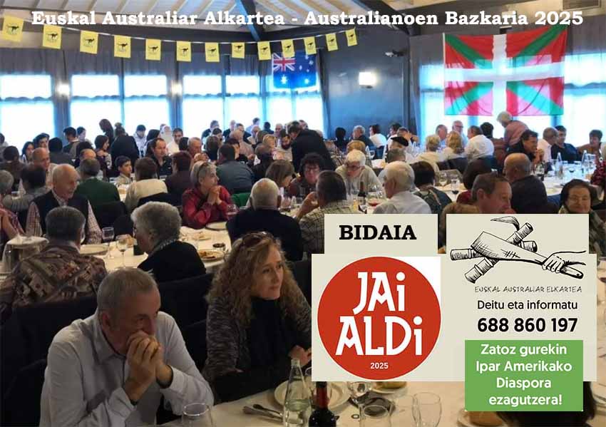 Ekainaren 9a da azken eguna izena emateko 2025eko 'austalianoen bazkaria'n, Euskal Australiar Alkartea antolatzaile