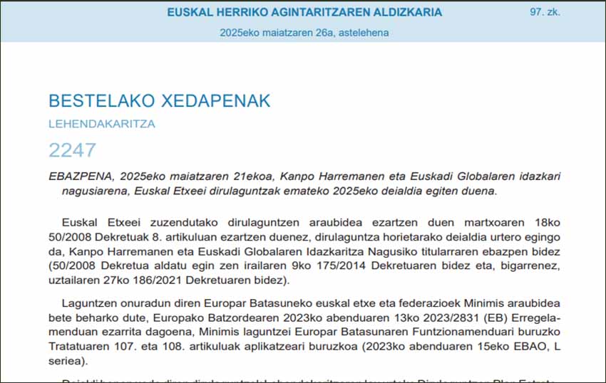 980.000 euro banatuko ditu 2025eko Euskal Etxeen deialdiak IV. eta VII. kapituluetan
