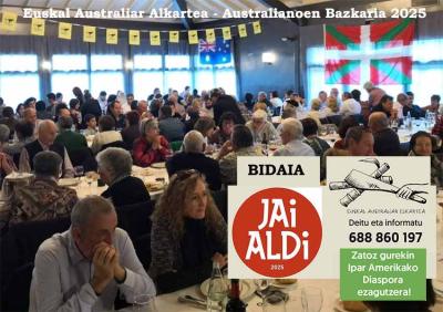 Ekainaren 9a da azken eguna izena emateko 2025eko 'austalianoen bazkaria'n, Euskal Australiar Alkartea antolatzaile
