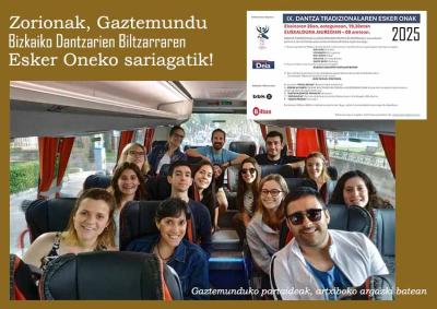 Mañana, entrega a Gaztemundu en el Euskalduna de Bilbao de un premio Esker Oneko 2025 de Bizkaiko Dantzarien Biltzarra