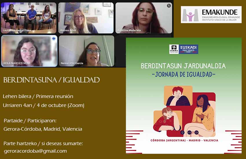 Valentziako eta Madrilgo euskal etxeak eta Argentinako Cordobako Gerora elkartea genero berdintasunari buruz mintzo