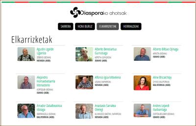 'Diasporako Ahotsak' webguneko orrialde bat, Estatu Batueko euskaldunei euskaraz eginiko elkarrizketekin