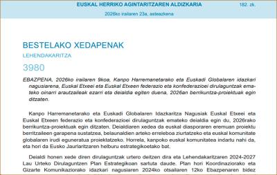 Euskal Etxeetan eta euren federazioetan berrikuntza proiektuak gauzatzeko eskabideak aurkezteko epea urriaren 24era artekoa da