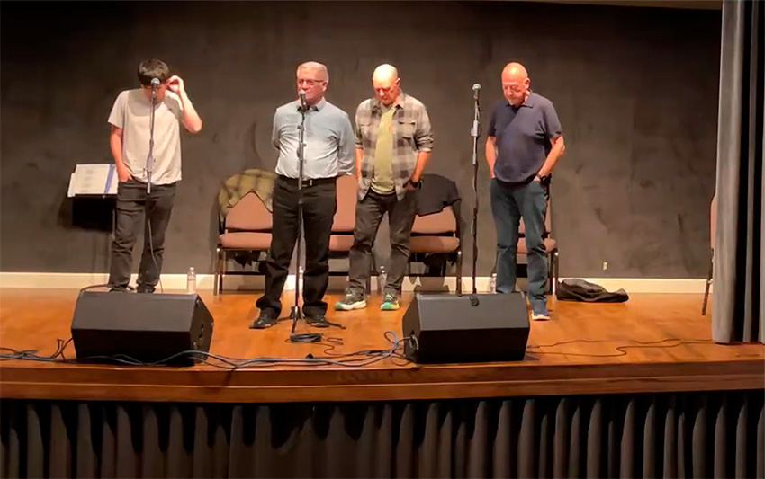 Ezkerretik eskuinera Oier Pastor, Martin Goicoechea, Andoni Egaña eta Sebastian Lizaso joan den larunbatean bertsotan San Frantziskon